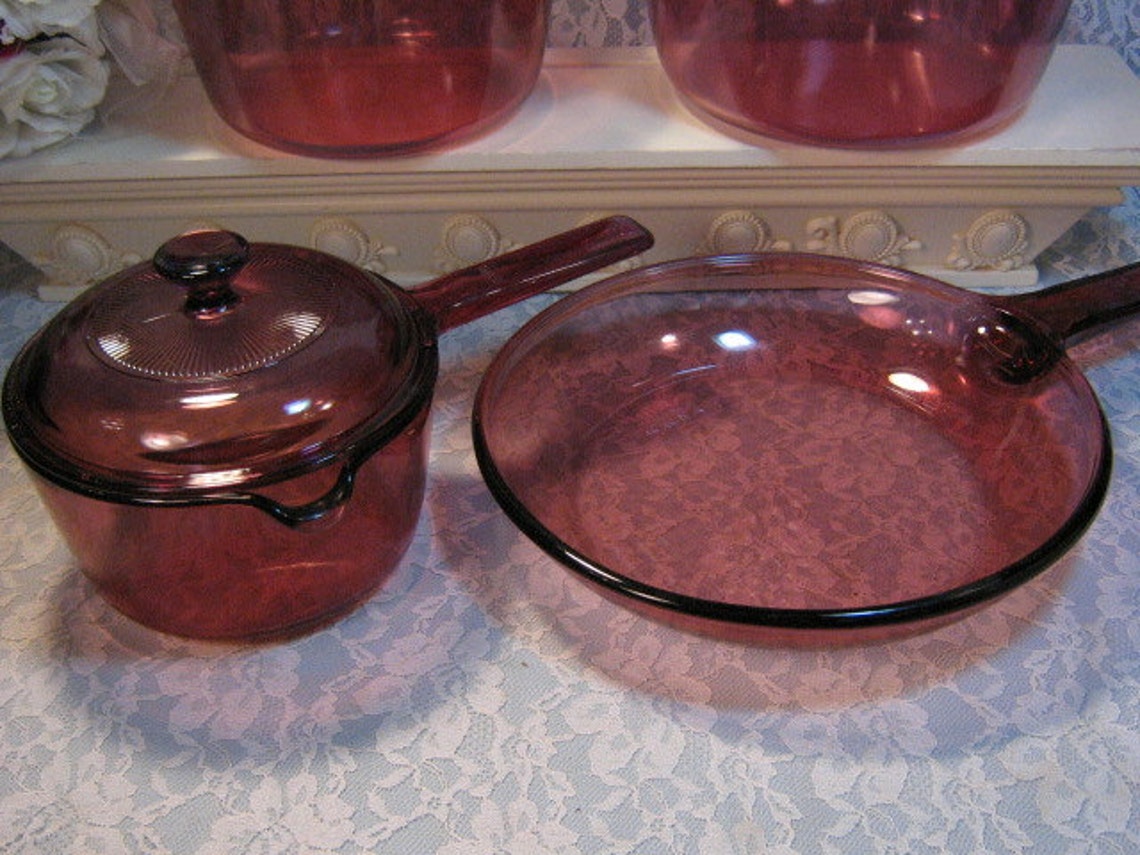 Vintage Corning Pyrex Cranberry Visions Glass Cookware 7 Etsy
