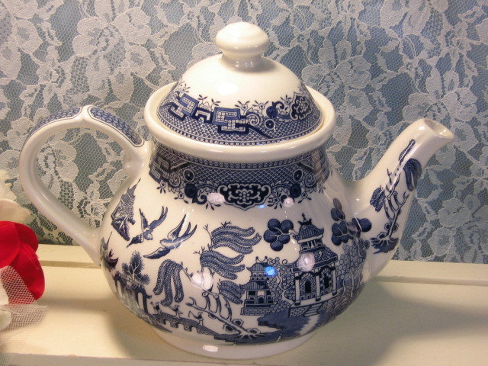 Vintage Churchill Staffordshire England Blue Willow Teapot Etsy