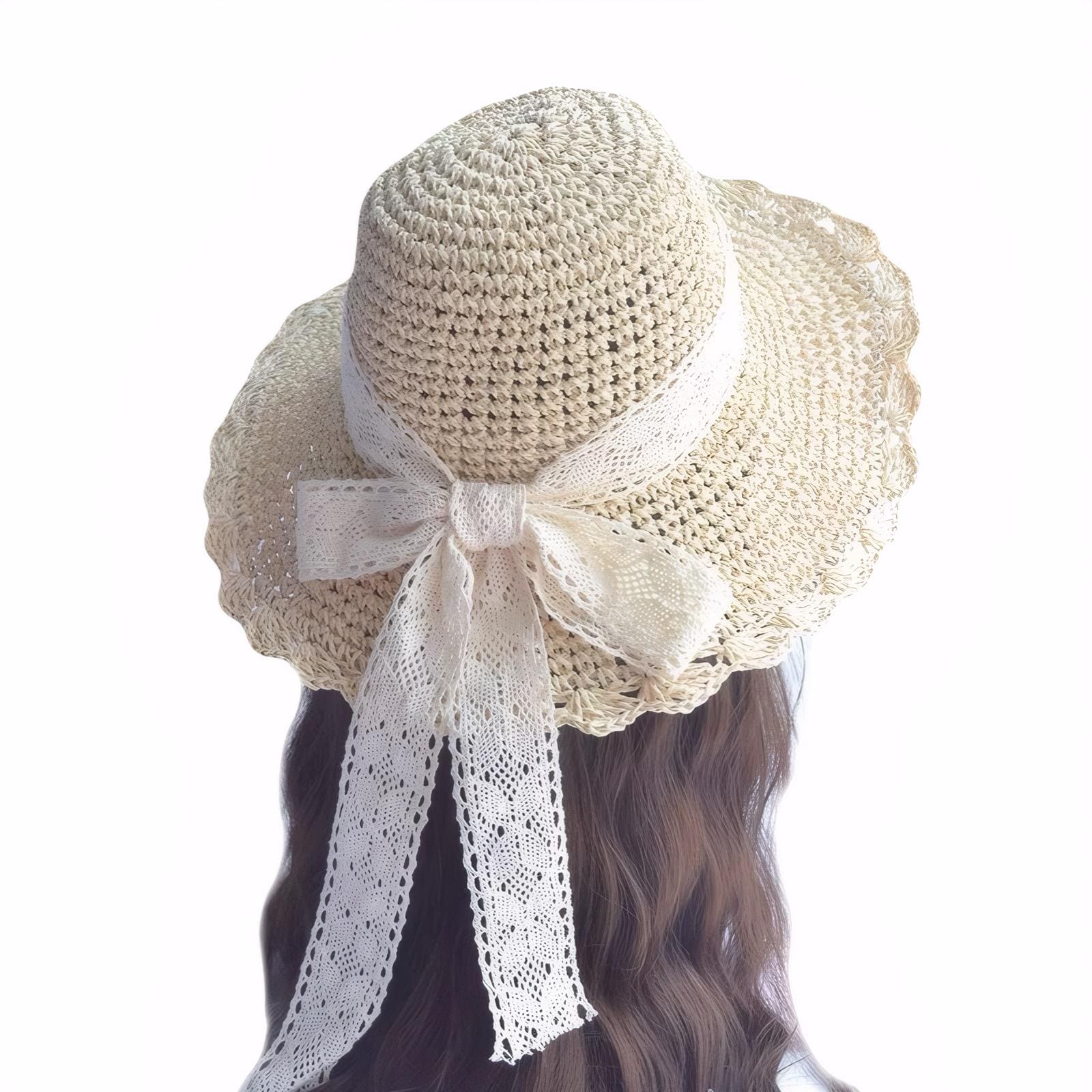 Ribbon Chiffon Lace Crochet Pearl Bow Wide Brim Derby Perisian Sun Hat il_fullxfull.6998220970_hj55.jpg main image 3