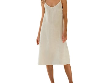 Camisón de lino – Camisón ligero de tirantes finos con aberturas laterales
