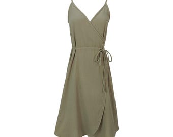 Cotton Gauze Midi Dress, Sleeveless Wrap Sundress, Backless Summer Dress
