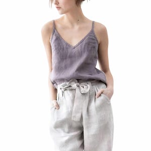 Linen Cotton Blend Camisole Top: V-Neck Sleeveless Blouse