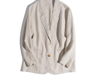 Damen 100% Leinen Blazer: Lässige Langarmjacke mit lockerer Passform