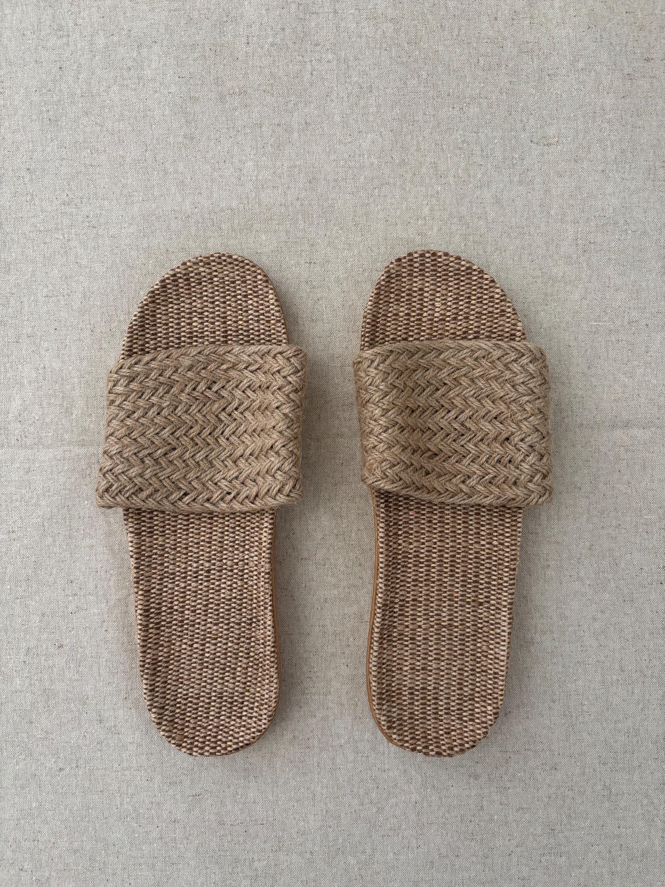 Natural Linen Woven Slide Sandals