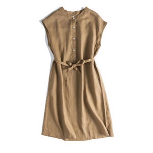 Normandy Linen A-Line Midi Dress: Sleeveless Summer Tunic with Pockets