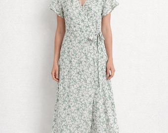 Cottage Bloom Wrap Dress Lightweight Tie Waist Boho Summer Dress