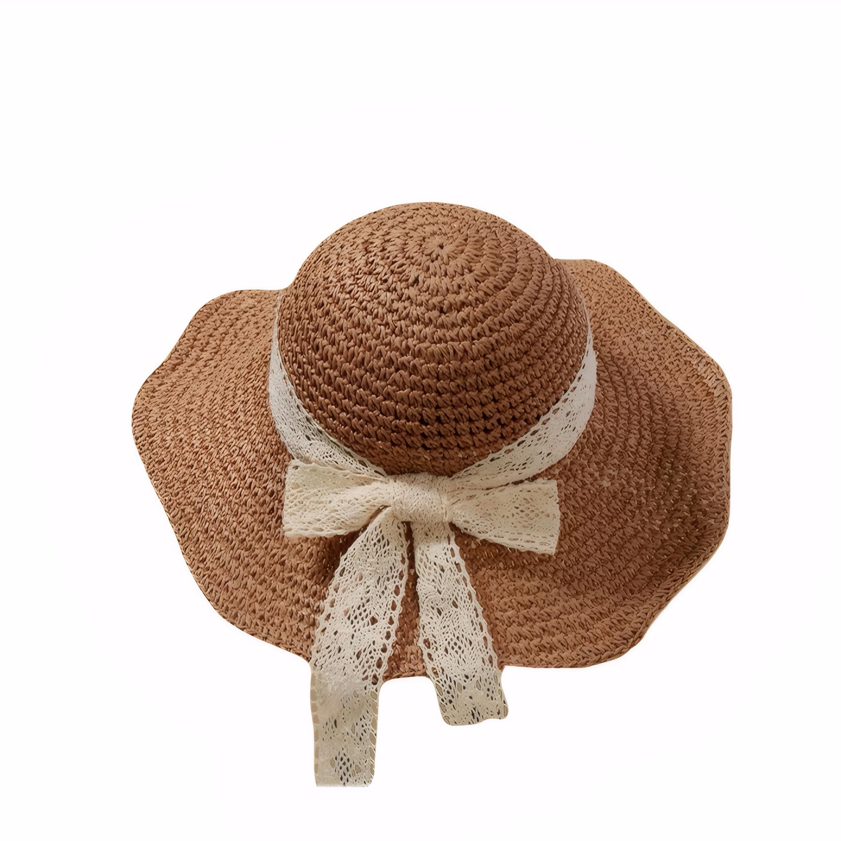 Handmade Lace Bow Straw Sun Hat: Japanese Style Wide Brim 