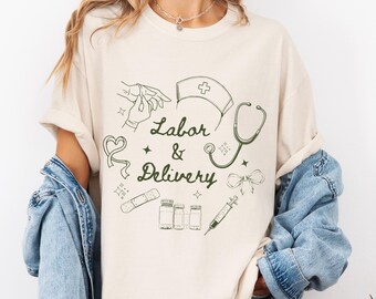 Komfortfarben Arbeit und Lieferung Krankenschwester-Shirt, LD Krankenschwester-Geschenk, Geschenk für LD Krankenschwestern, Krankenpflege-Abschluss-Studenten-Shirt, L & D-Krankenschwester-T-Stück, Krankenschwester-T-Stück