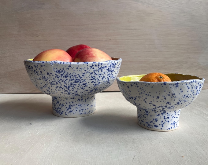 Blue Speckled Pedestal Bowl
