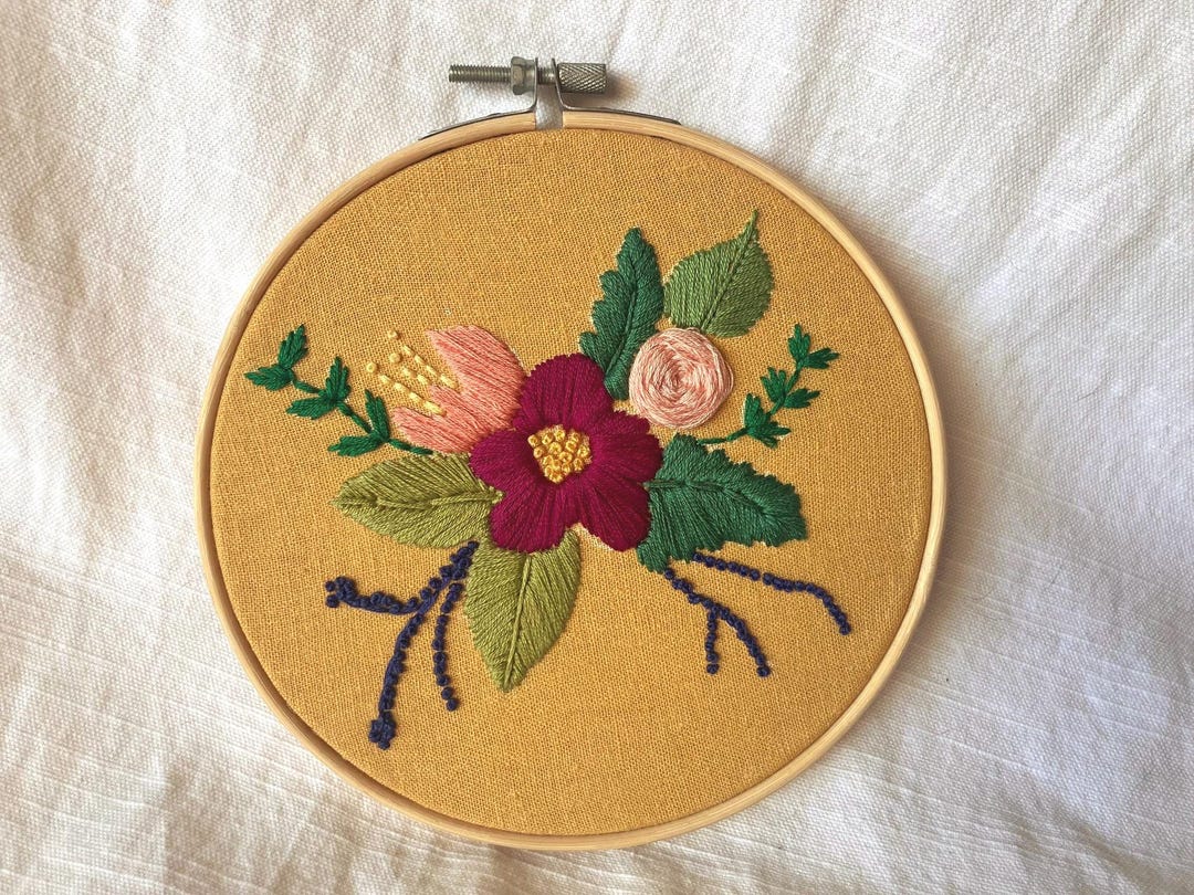 Floral Hand Embroidered Hoop - Flower Wall Art - Etsy