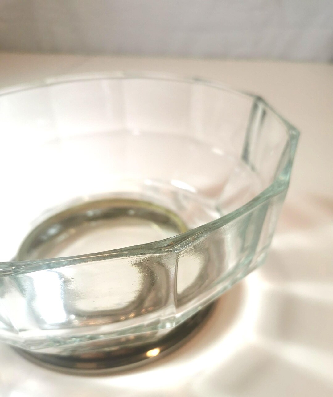 Glass Fruit Bowl Large Clear Decagon Crystal With Silver Plated Base ...