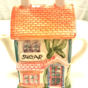 Vintage Cottage Ware Ceramic Sugar Shaker Pourer - Made in Japan - Hand Painted House - 1950s