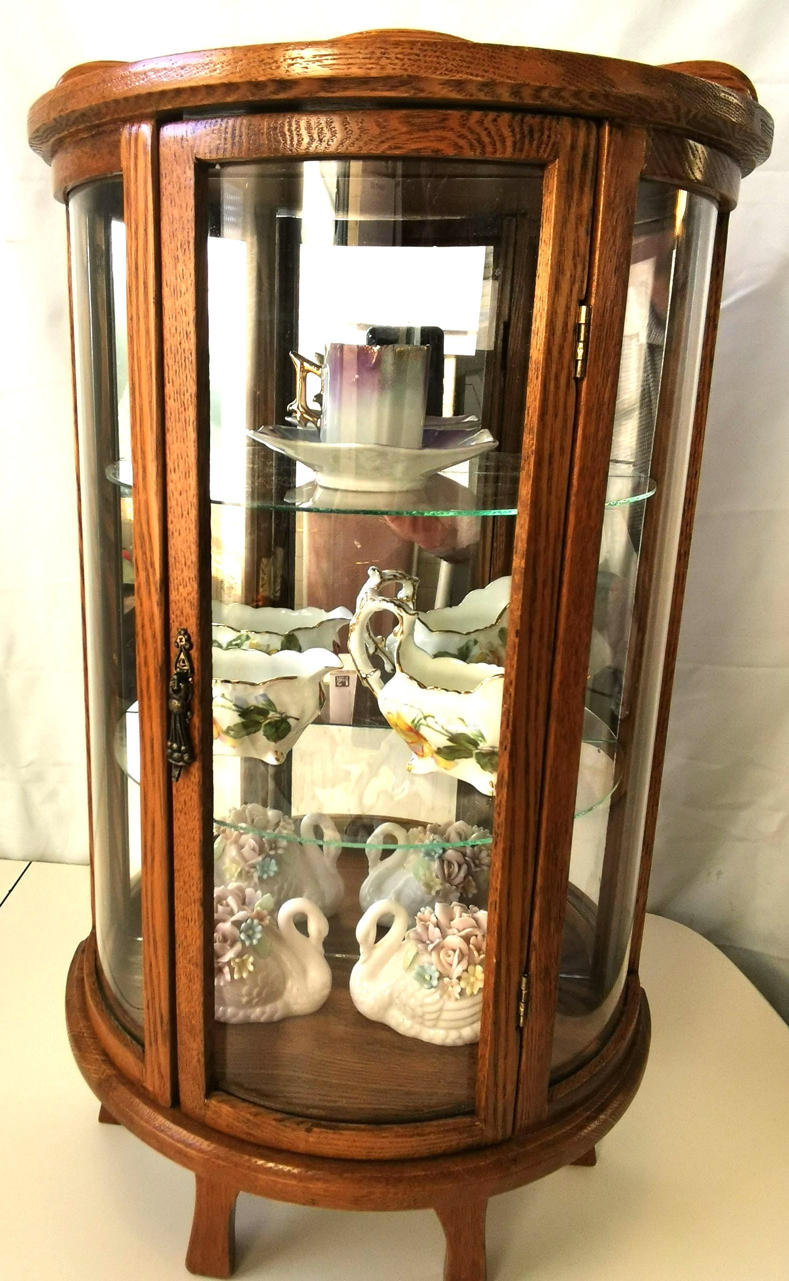 Antique curio cabinet with curved glass - Etsy 日本
