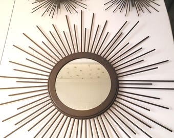 Juego de pared de 3 piezas estilo rayos de sol: espejo grande de 23" con forma de estrella y par de apliques de pared a juego de 11".