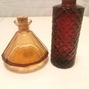Vintage glass pieces Pair- Czech Perfume Bottle Gold Glass, Ruby Red Bud Vase