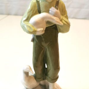 Vintage 9 "Porzellan Junge mit Gans Figur, Clogs - Handbemalte Keramik Circa 1968