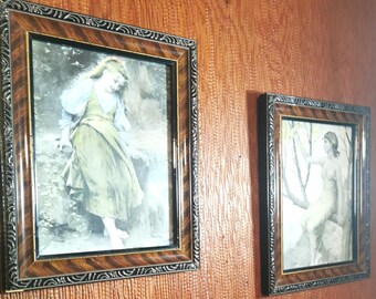 Pair of  French Art Prints by Vernon & Fournier Framed Prints Victorian 1950s