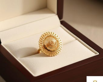 Anel de flor ajustável banhado a ouro | Joias de casamento tradicionais indianas e paquistanesas para mulheres | Presente festivo para ela | Joias para madrinhas