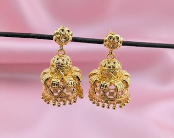 Gold Plated Jhumka Earrings| Handcrafted Indian Pakistani Jewelry| Ethnic Bridal Jhumki| Bridesmaid Wedding Jewellery| Festive Gift for Her