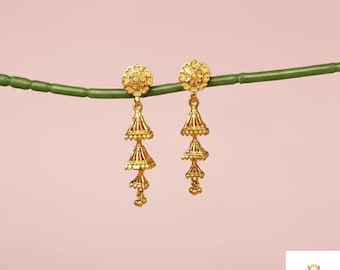 Gold Jhumka Earrings for Women | Indian Wedding Dangle Earrings | Tiered Drop Earrings | Pakistani Bridal Jhumki | Bridesmaid Gift