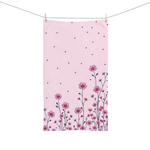 Charming Floral Hand Towel, Pink Flower Kitchen Towel, Floral Decor Towel, Bathroom Hand Towel, Gift for Mom
