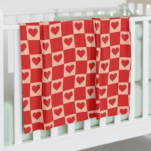 Love Hearts Baby Swaddle Blanket | Cozy Infant Wrap, Perfect for Baby Showers, Valentine&#39;s Day, Nursery Decor, Gender Neutral.