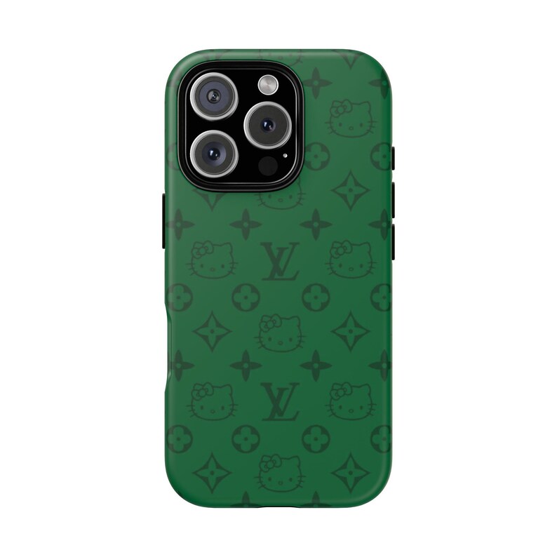 Stylish Phone Case: Tough Cases with Cute Hello Kitty Print, Trendy Accessory, Gift for Her, Phone Protection, Green Design image 5