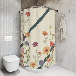 Floral Boho Shower Curtain, Vintage Floral Decor, Bathroom Accessories, Blooming Flower Theme, Gift for Nature Lovers