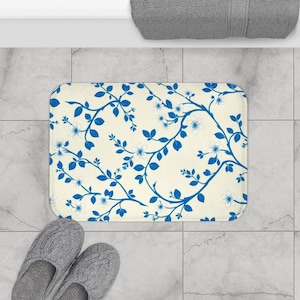 Floral Blue Bath Mat | Cozy Bathroom Decor, Perfect for Home, Housewarming Gift, Spring Decor, and Spa Vibes