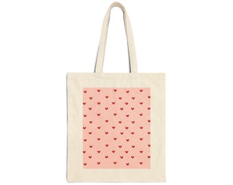 Heart Pattern Cotton Canvas Tote Bag  Ideal for Shopping, Gifts, Valentines Day, Eco-Friendly Lifestyle, Everyday Use, Beach Bag