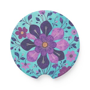 Floral Soapstone Car Coaster, Artistic Drink Holder, Cute Car Accessory, Car Gift for Her, Boho Decor, Car Interior Decoration