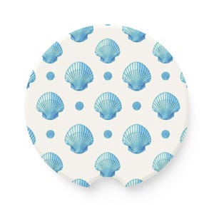 Ocean Shells Soapstone Car Coaster, Coastal Car Accessories, Beach Themed Gift, Home Decor, Nautical Car Decor