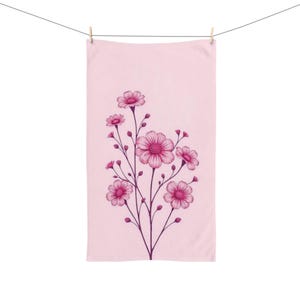 Floral Hand Towel - Pink Flower Kitchen Towel, Eco-Friendly Home Decor, Gift for Mother&#39;s Day, Soft and Absorbent