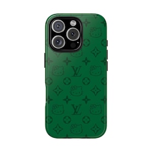 Stylish Phone Case: Tough Cases with Cute Hello Kitty Print, Trendy Accessory, Gift for Her, Phone Protection, Green Design image 1