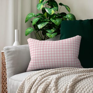 Charming Pink Gingham Lumbar Pillow, Cozy Home Decor, Accent Cushion, Gift for Housewarming, Farmhouse Aesthetic, Comfort