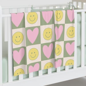 Happy Hearts Baby Swaddle Blanket, Soft Cozy Infant Wrap, Perfect for Newborns, Baby Shower Gift, Nursery Decor, Cute Baby Blankets