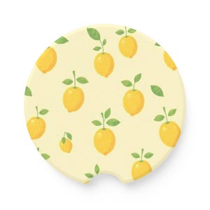 Süßer Zitronen Speckstein Untersetzer - Lustiges Accessoire fürs Auto, Geschenk für Sie / Ihn, Sommerdeko, Autozubehör, Getränkehalter