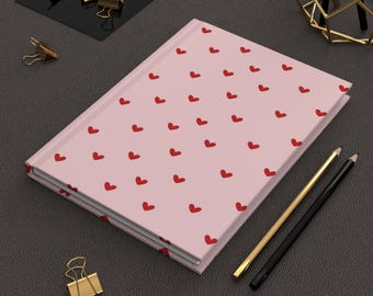 Cute Heart Pattern Hardcover Journal, Valentines Day Gift, Love Notes Notebook, Daily Diary, Writing Journal