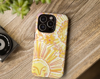 Vibrant Phone Case with Sunshine Design, Yellow Floral Print Case, Boho Style Phone Cover, Gift for Summer Lovers, Cute Accessory