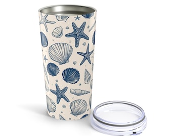 Beker met strandthema 20 oz, nautisch drinkgerei, op de oceaan geïnspireerde reismok, schelpkoffiekop, kustcadeau voor zeeliefhebbers