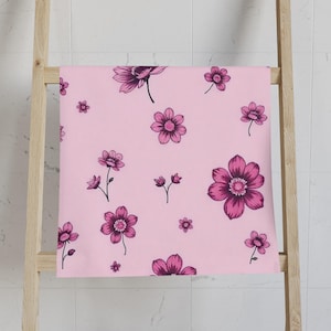 Floral Hand Towel for Home, Kitchen, and Gifts - Decor, Bridal Shower, Housewarming, Pink Floral Design, Decorative Towel