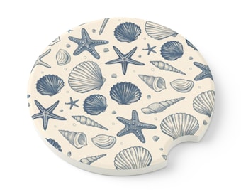 Ocean-Themed Soapstone Car Coaster, Coastal Car Decor, Nautical Gifts, Sea Shell Coasters, Beach Lover Essentials, Marine Life Accessories