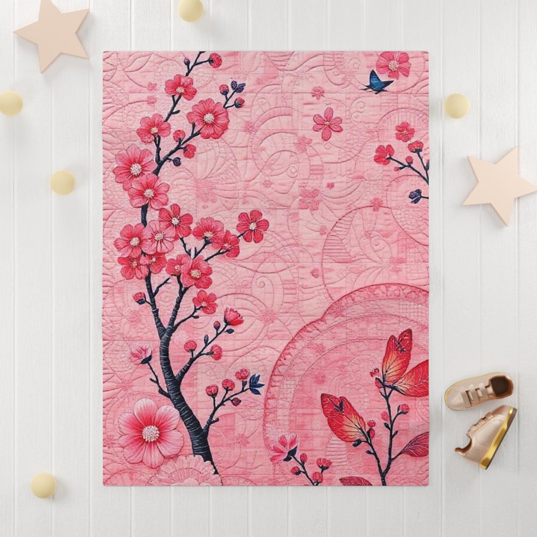 Blooming Cherry Blossom Baby Blanket | Soft Fleece Throw for Newborns ...