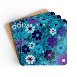 Floral Cork Coaster Set, Vibrant Drink Coasters, Eco-Friendly Home Decor, Perfect for Housewarming, Dining, and Gifts