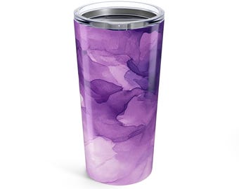 Elegant lila akvarellmugg 60 cl | Resemugg | Isolerad dricksglas | Present till henne | Födelsedag, bröllop, heminredning