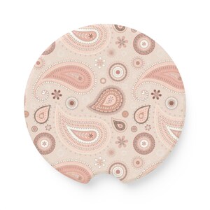 Beautiful Paisley Soapstone Car Coaster | Floral Car Accessories | Unique Gift for Car Enthusiasts | Home Decor | Trendy Car Interior,