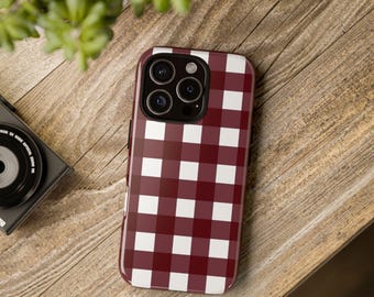 Rustic Checkered Phone Case, Impact-Resistant, Wireless Charging Compatible