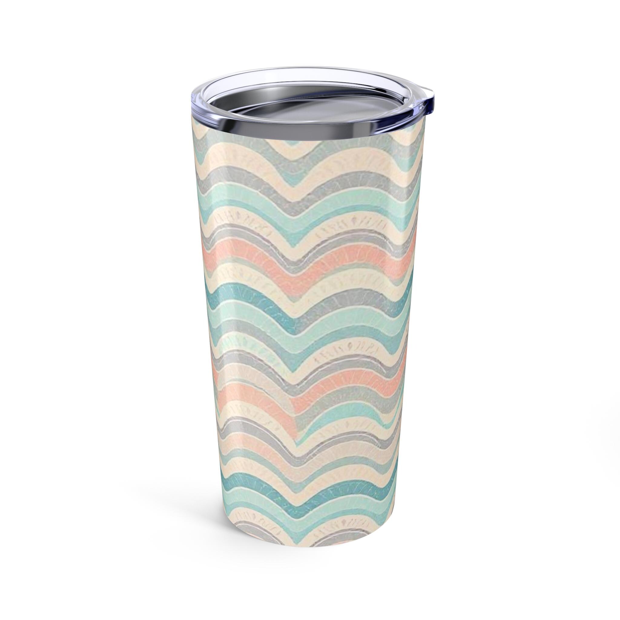 Ocean Wave Pattern Tumbler 20oz - Stylish Insulated Travel Mug, Great for Beach Lovers, Gifts for Summer, Reusable Drinkware