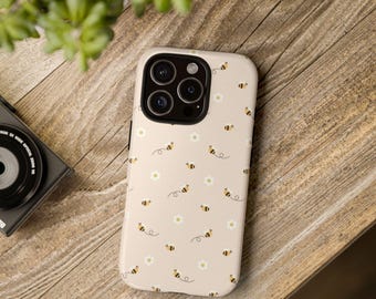 Bee Floral Phone Case, Cute Bee Case, Tough Phone Cover, Gift for Bee Lovers, Spring Phone Accessory