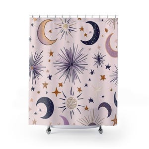 Celestial Shower Curtain, Bohemian Bathroom Decor, Starry Night Theme, Astrology Gift, Modern Home Accent